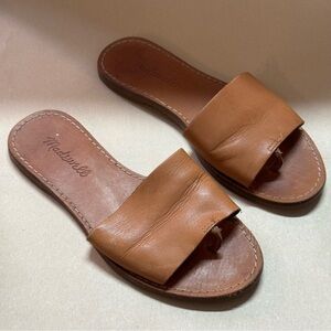 Madewell The Boardwalk Post Slide Sandal in Leather Desert Camel